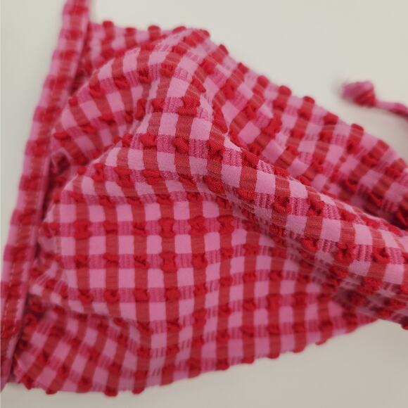 L*Space Twister Bikini Top in Pink Red Gingham Size Small NWT Halter - Picture 3 of 6